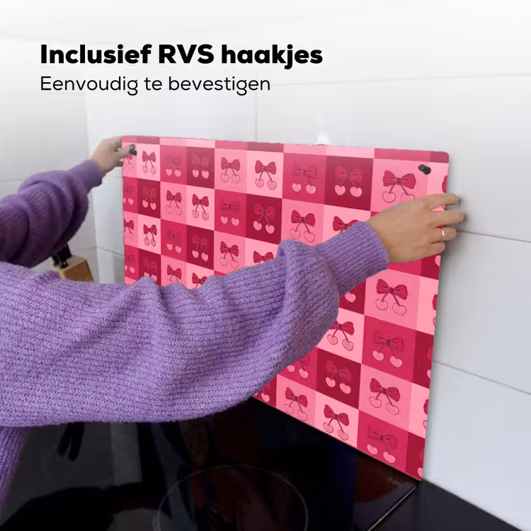 Kersen - Strikjes - Speels - Roze - Bordeaux Inductie beschemer met haakjes klein 777 -ky-ophangen-nl