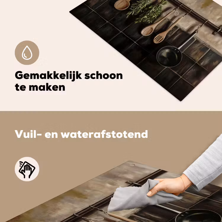 Keukengerei - Rustiek - Tegels - Kruiden Inductie beschemer met haakjes klein -ky-schoon-nl