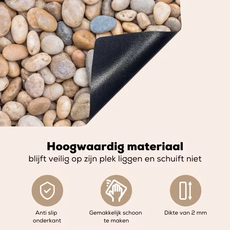 Kiezelstenen - Natuur - Textuur - Beige - Grijs Inductie beschemer met haakjes klein -ky-onderkant-nl