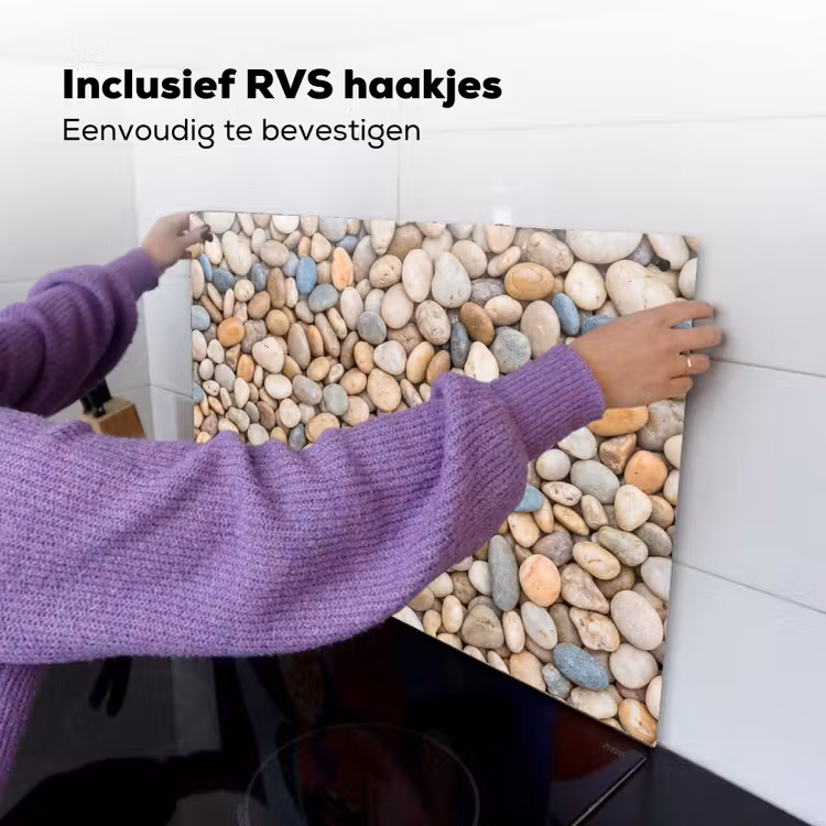 Kiezelstenen - Natuur - Textuur - Beige - Grijs Inductie beschemer met haakjes klein -ky-ophangen-nl