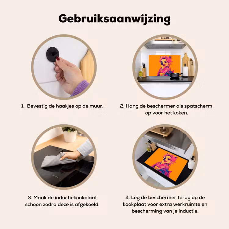 Kimono - Hondje - Bloemenkroon - Oranje Inductie beschemer met haakjes klein -ky-gebruik-nl