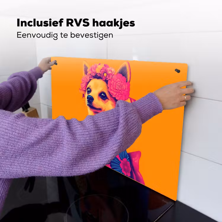 Kimono - Hondje - Bloemenkroon - Oranje Inductie beschemer met haakjes klein -ky-ophangen-nl