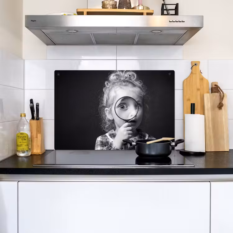 Kind - Vergrootglas - Portret - Zwart-wit Inductie beschemer met haakjes klein -sfeer2