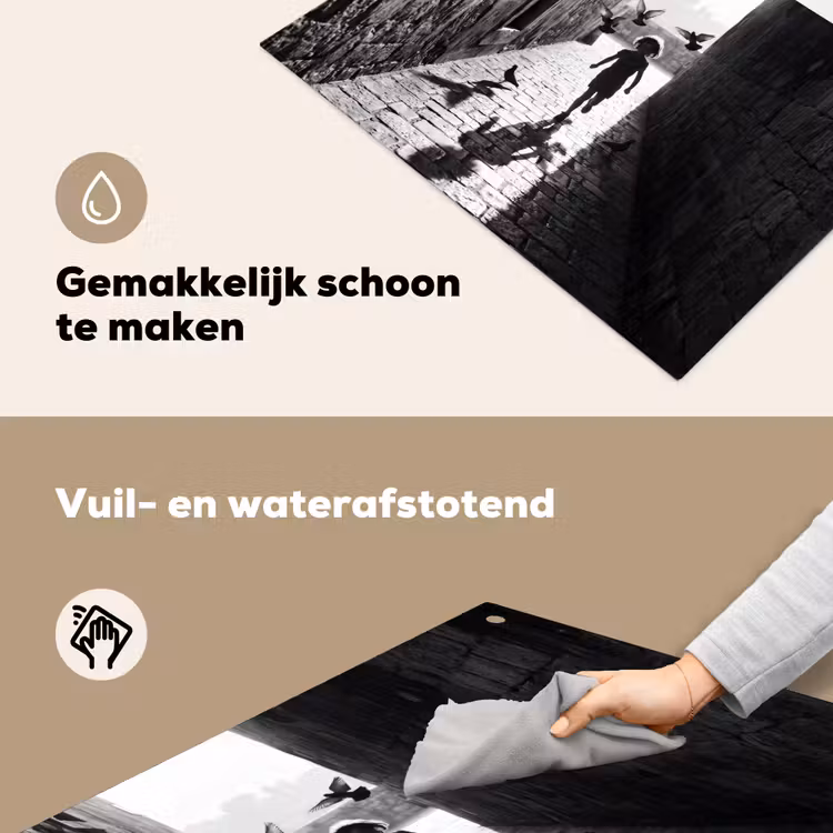 Kind - Vogel - Straat - Zwart-wit - Spelen Inductie beschemer met haakjes klein -ky-schoon-nl