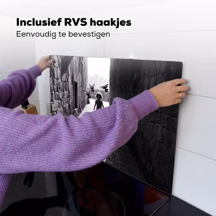 Kind - Vogel - Straat - Zwart-wit - Spelen Inductie beschemer met haakjes klein -ky-ophangen-nl