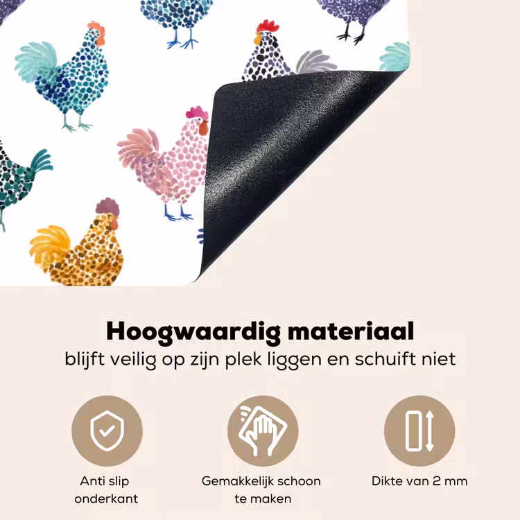 Kippen -Aquarel - Kleurrijk Inductie beschemer met haakjes klein 777 -ky-onderkant-nl
