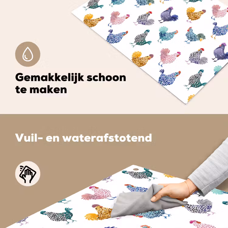 Kippen -Aquarel - Kleurrijk Inductie beschemer met haakjes klein 777 -ky-schoon-nl