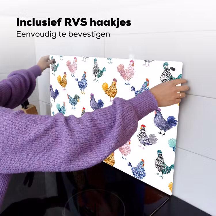 Kippen -Aquarel - Kleurrijk Inductie beschemer met haakjes klein 777 -ky-ophangen-nl