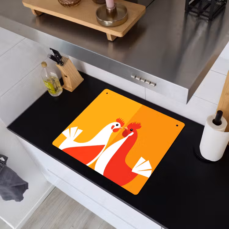 Kippen - Oranje - Vlakken Inductie beschemer met haakjes middel -sfeer1