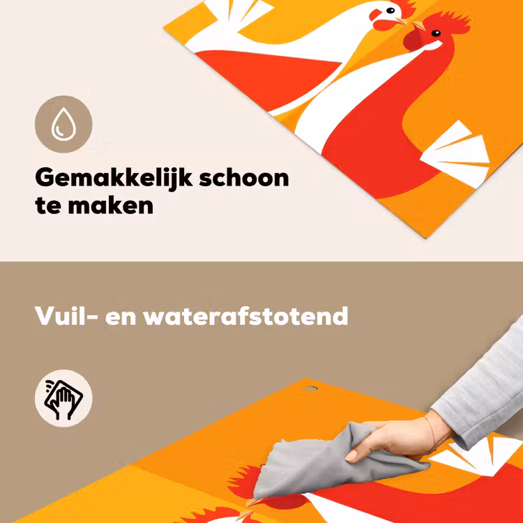 Kippen - Oranje - Vlakken Inductie beschemer met haakjes middel -ky-schoon-nl