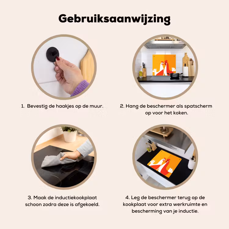 Kippen - Oranje - Vlakken Inductie beschemer met haakjes middel -ky-gebruik-nl