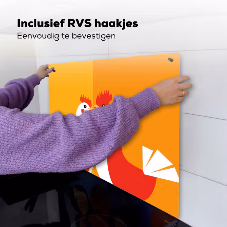 Kippen - Oranje - Vlakken Inductie beschemer met haakjes middel -ky-ophangen-nl
