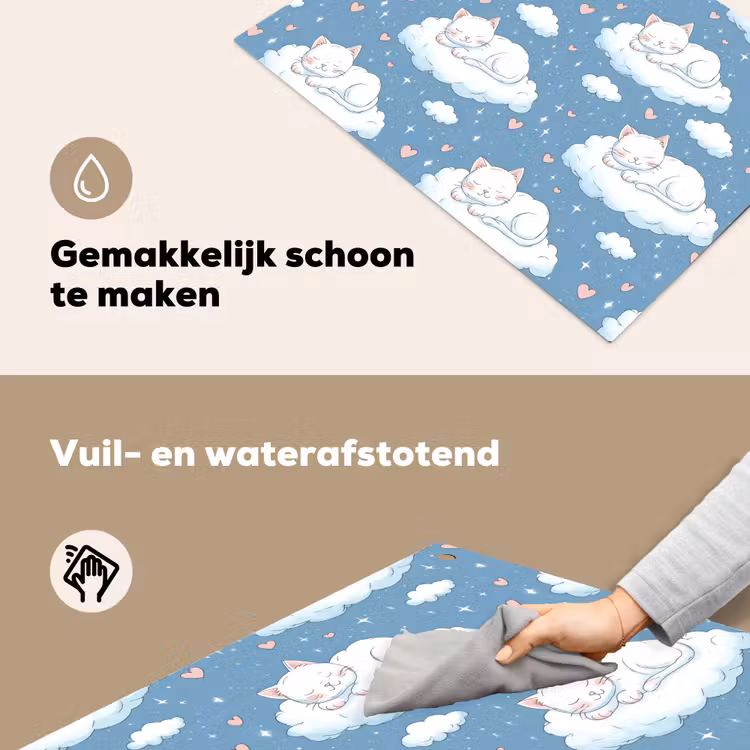 Kitten - Wolken - Blauw Inductie beschemer met haakjes klein 777 -ky-schoon-nl
