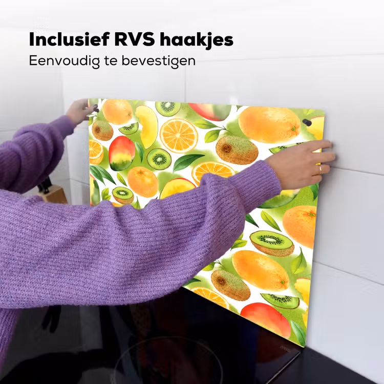 Kiwi - Sinasappel - Mango - Perzik Inductie beschemer met haakjes klein 777 -ky-ophangen-nl