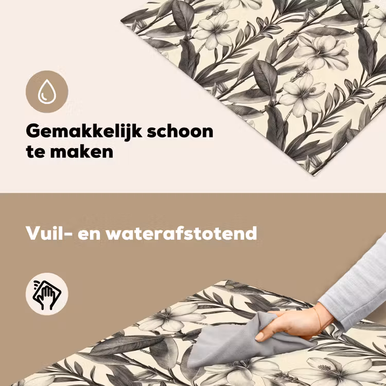 Klassiek - Botanisch - Zwart - Beige Inductie beschemer met haakjes klein 777 -ky-schoon-nl