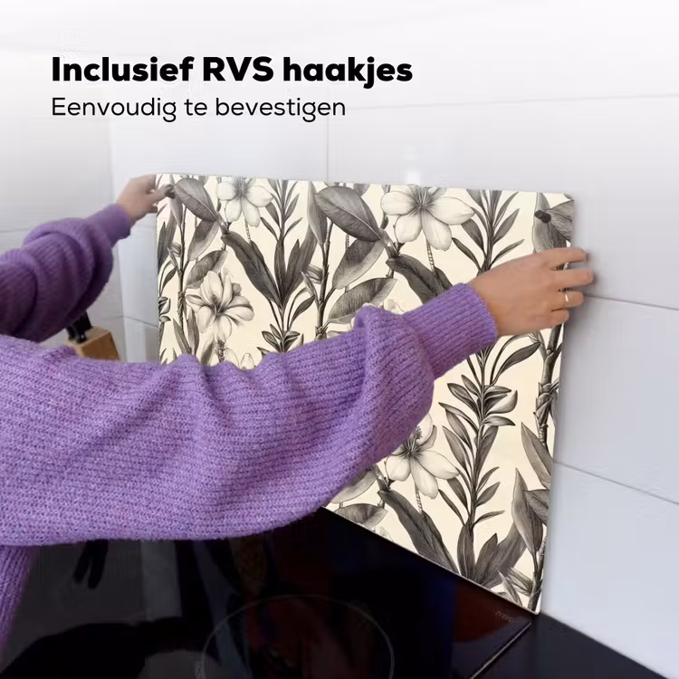 Klassiek - Botanisch - Zwart - Beige Inductie beschemer met haakjes klein 777 -ky-ophangen-nl