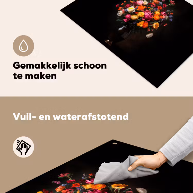 Kleurrijk - Boeket - Vaas - Donkerbruin Inductie beschemer met haakjes klein -ky-schoon-nl