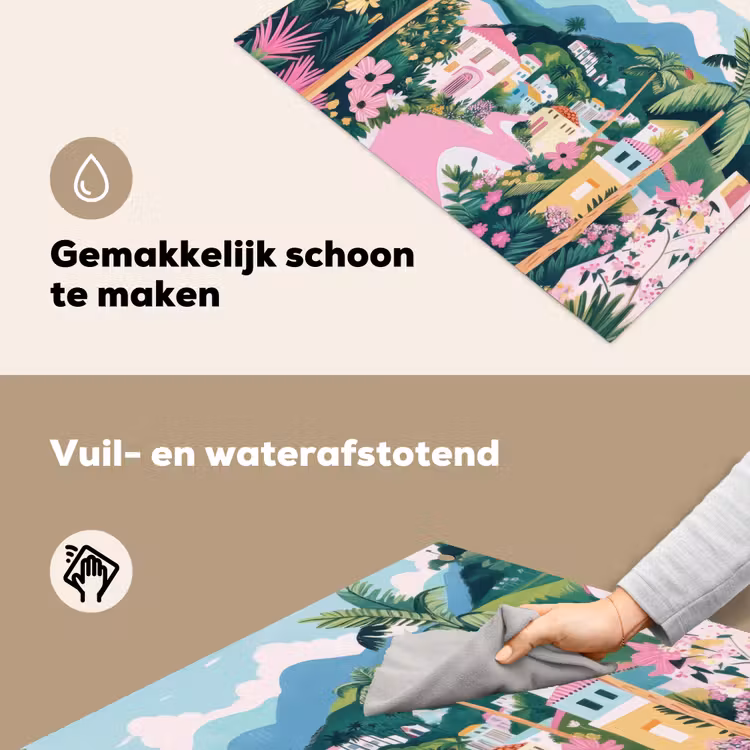 Kleurrijk - Huizen - Heuvels - Roze Inductie beschemer met haakjes klein -ky-schoon-nl