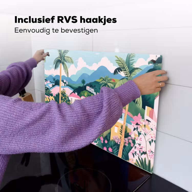 Kleurrijk - Huizen - Heuvels - Roze Inductie beschemer met haakjes klein -ky-ophangen-nl