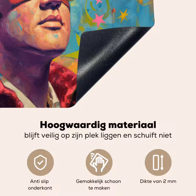Kleurrijk portret - Kroon - Sterren Inductie beschemer met haakjes middel -ky-onderkant-nl