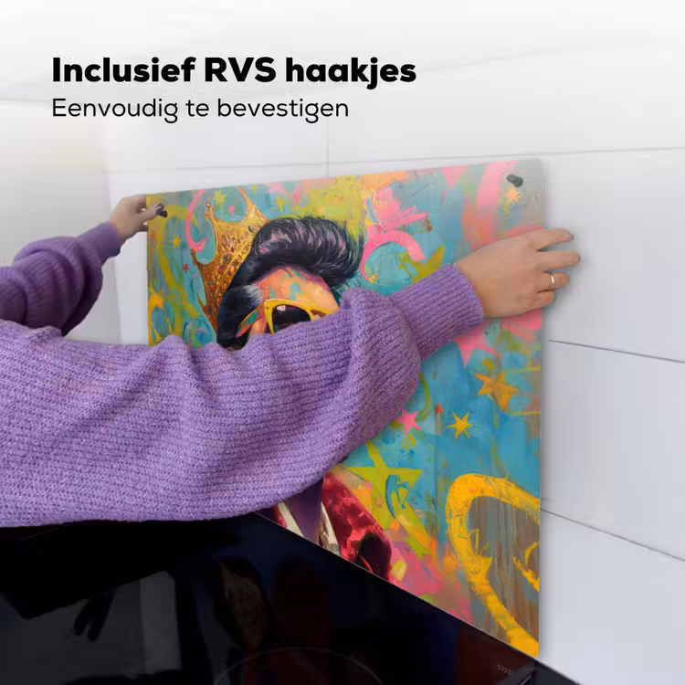 Kleurrijk portret - Kroon - Sterren Inductie beschemer met haakjes middel -ky-ophangen-nl