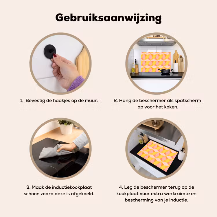 Kleurrijk - Ruitpatroon - Bladvormen Inductie beschemer met haakjes klein 777 -ky-gebruik-nl