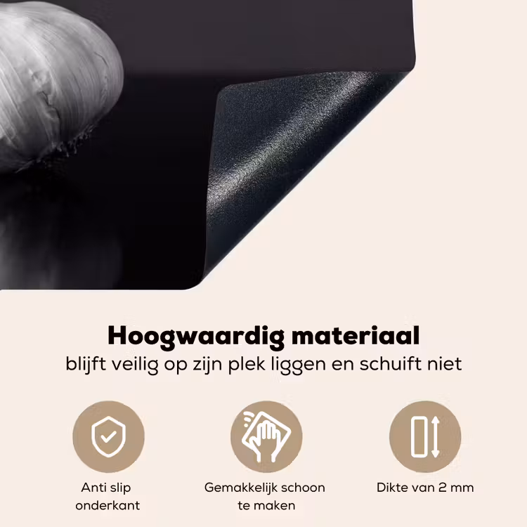 Knoflook - Zwart - Wit Inductie beschemer met haakjes klein -ky-onderkant-nl