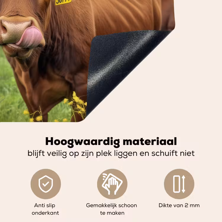 Koe - Weide - Bloemen Inductie beschemer met haakjes klein -ky-onderkant-nl