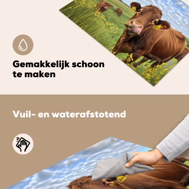 Koe - Weide - Bloemen Inductie beschemer met haakjes klein -ky-schoon-nl