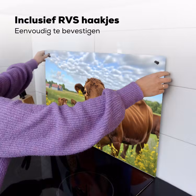 Koe - Weide - Bloemen Inductie beschemer met haakjes klein -ky-ophangen-nl