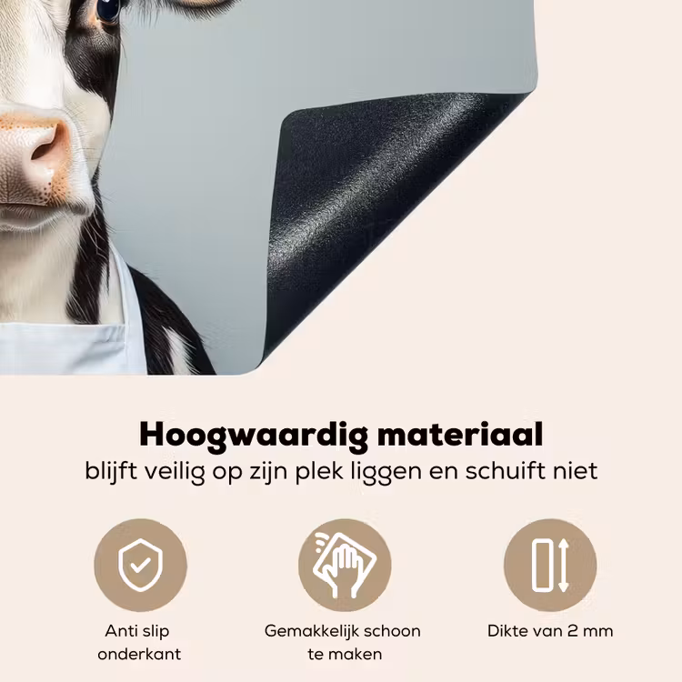 Koe - Zwart - Wit - Kok Inductie beschemer met haakjes klein -ky-onderkant-nl