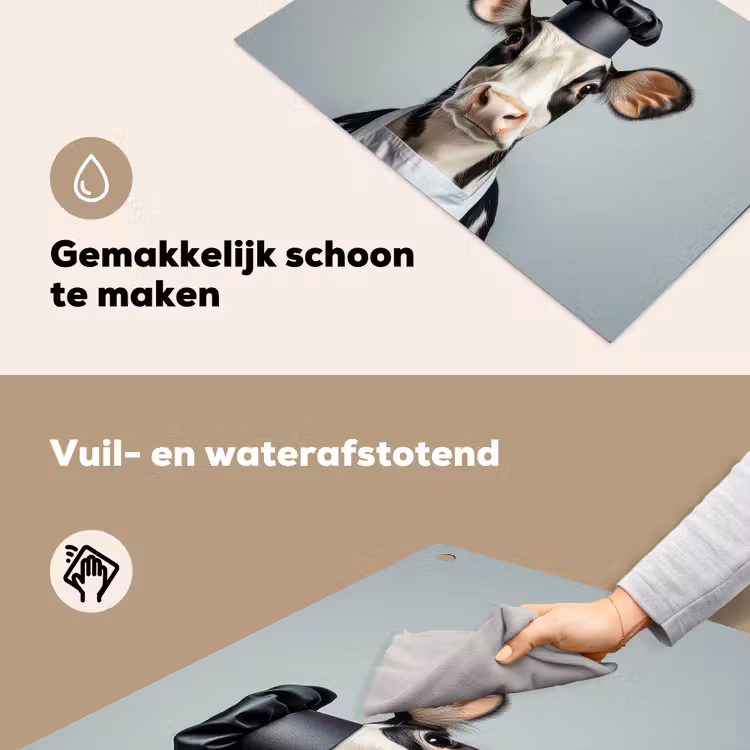 Koe - Zwart - Wit - Kok Inductie beschemer met haakjes klein -ky-schoon-nl