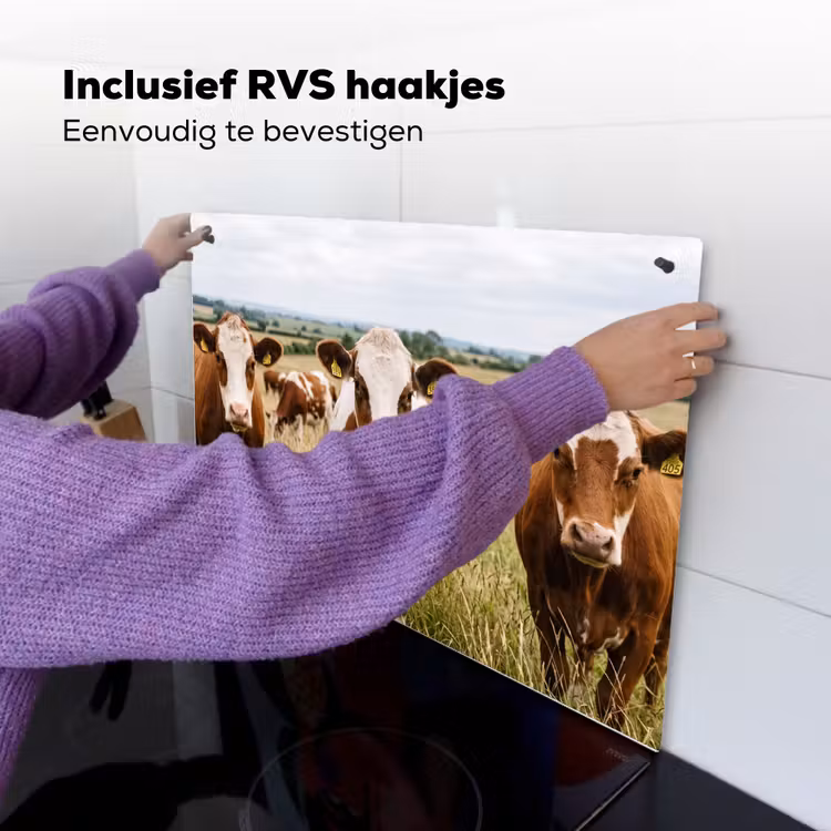 Koeien - Portret - Weide - Boerderij - Nieuwsgierig Inductie beschemer met haakjes klein -ky-ophangen-nl