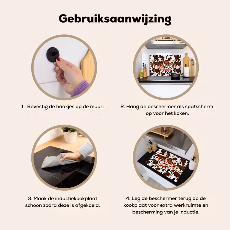 Koeienprint - Limited edition - Rood Inductie beschemer met haakjes klein -ky-gebruik-nl