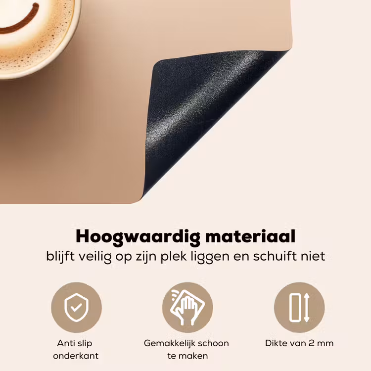 Koffie - Melkschuim - Lach - Beige Inductie beschemer met haakjes klein -ky-onderkant-nl