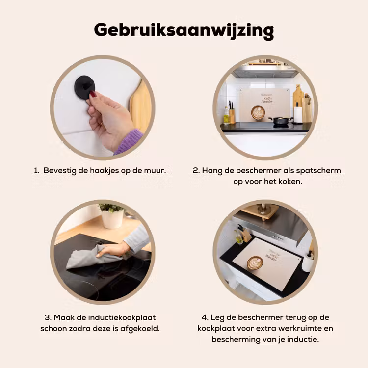 Koffie - Obessive Coffee Disorder - Beige Inductie beschemer met haakjes klein -ky-gebruik-nl