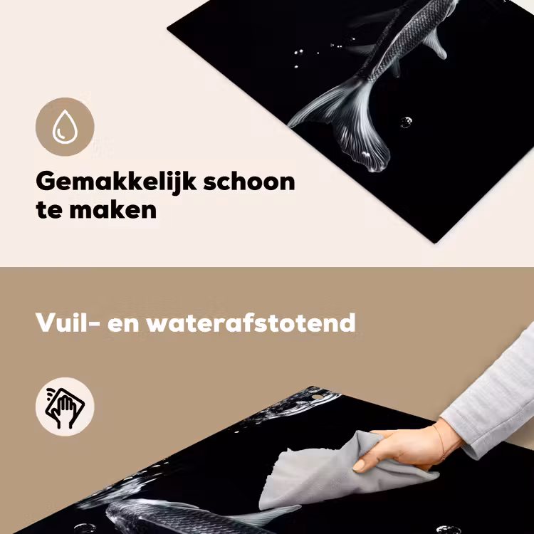 Koi - Vissen - Water - Zwart Inductie beschemer met haakjes klein -ky-schoon-nl