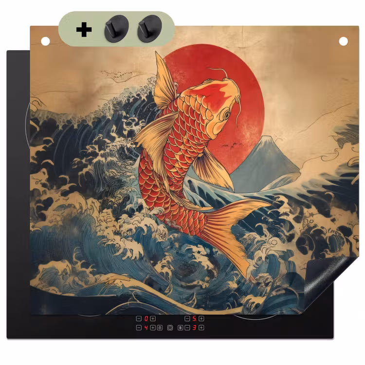 Koi - Zee - Golven - Zon Inductie beschemer met haakjes middel -3d