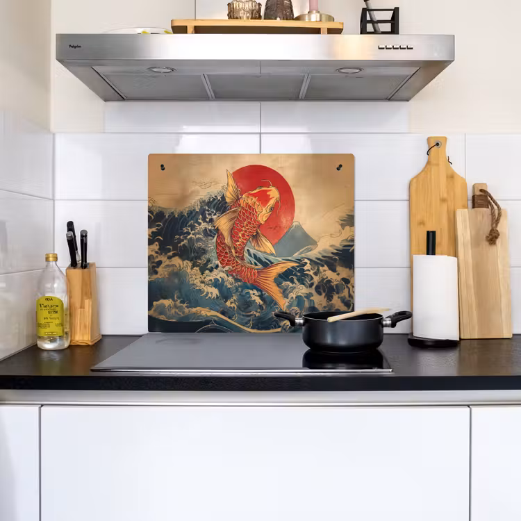 Koi - Zee - Golven - Zon Inductie beschemer met haakjes middel -sfeer2