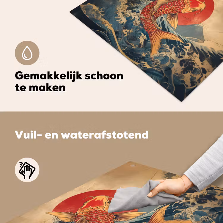 Koi - Zee - Golven - Zon Inductie beschemer met haakjes middel -ky-schoon-nl