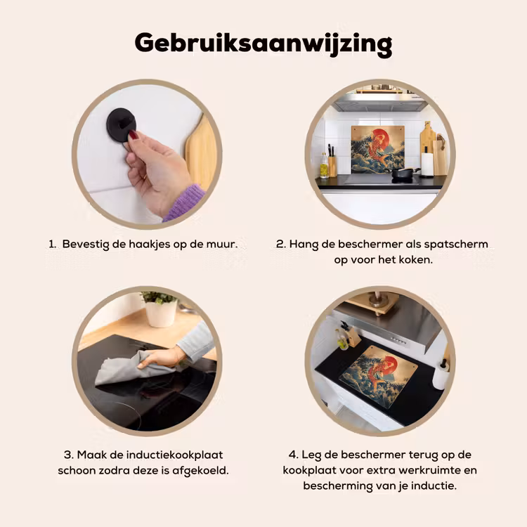 Koi - Zee - Golven - Zon Inductie beschemer met haakjes middel -ky-gebruik-nl