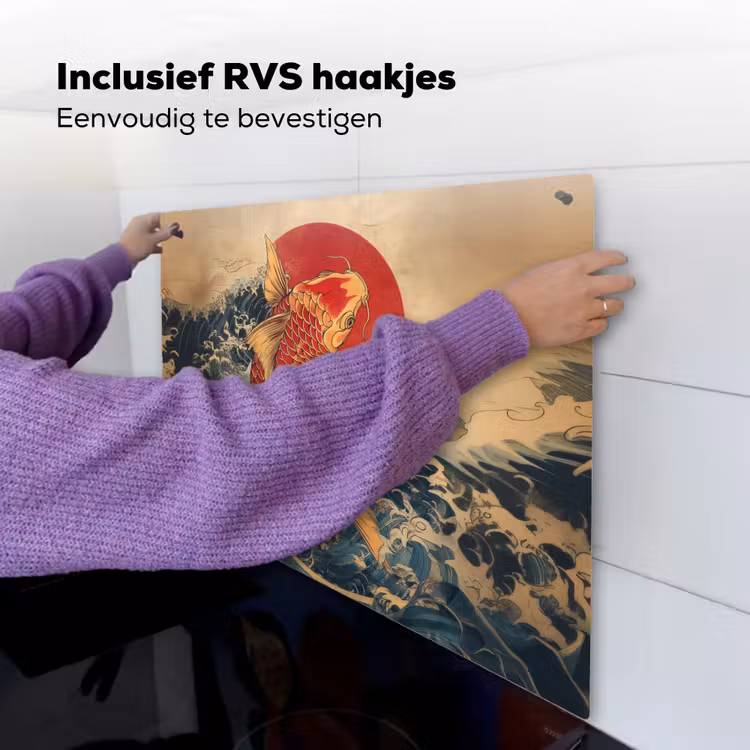 Koi - Zee - Golven - Zon Inductie beschemer met haakjes middel -ky-ophangen-nl