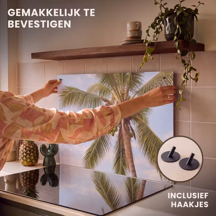 Kokosnoot - Boom - Tropisch - Natuur - Groen Inductie beschemer met haakjes klein -ky-ophangen-nl