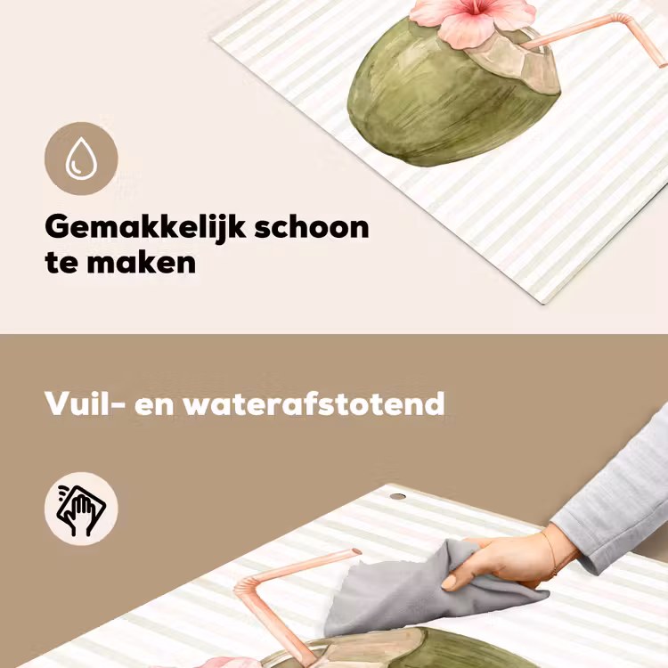 Kokosnoot - Drank - Tropisch - Illustratie - Zomer Inductie beschemer met haakjes klein -ky-schoon-nl