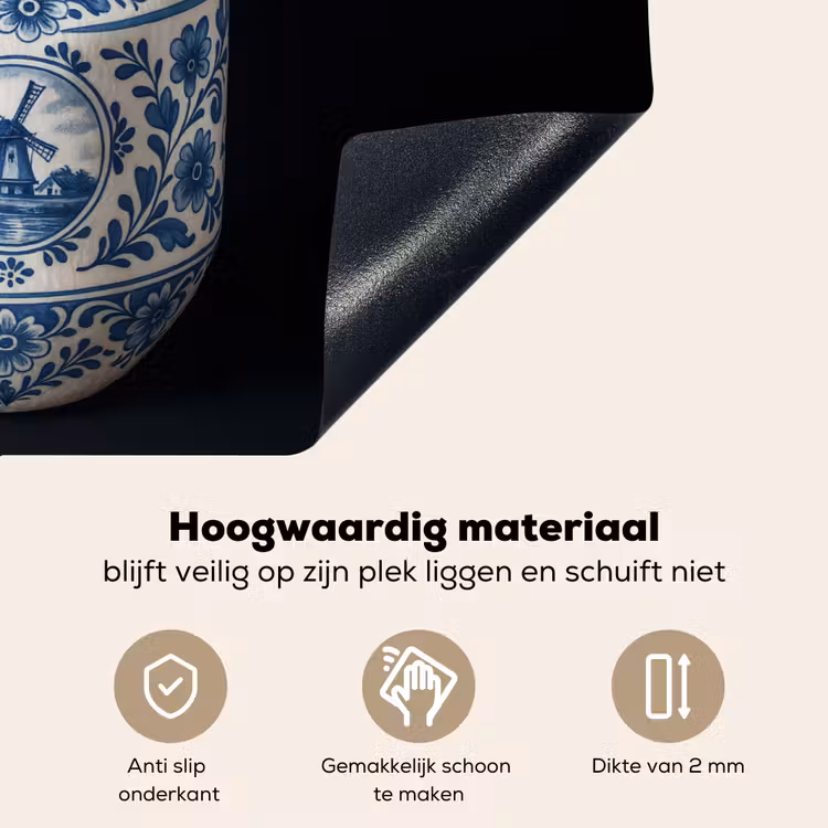 Kokosnoot - Eten - Delfts blauw - Drinken Inductie beschemer met haakjes klein -ky-onderkant-nl