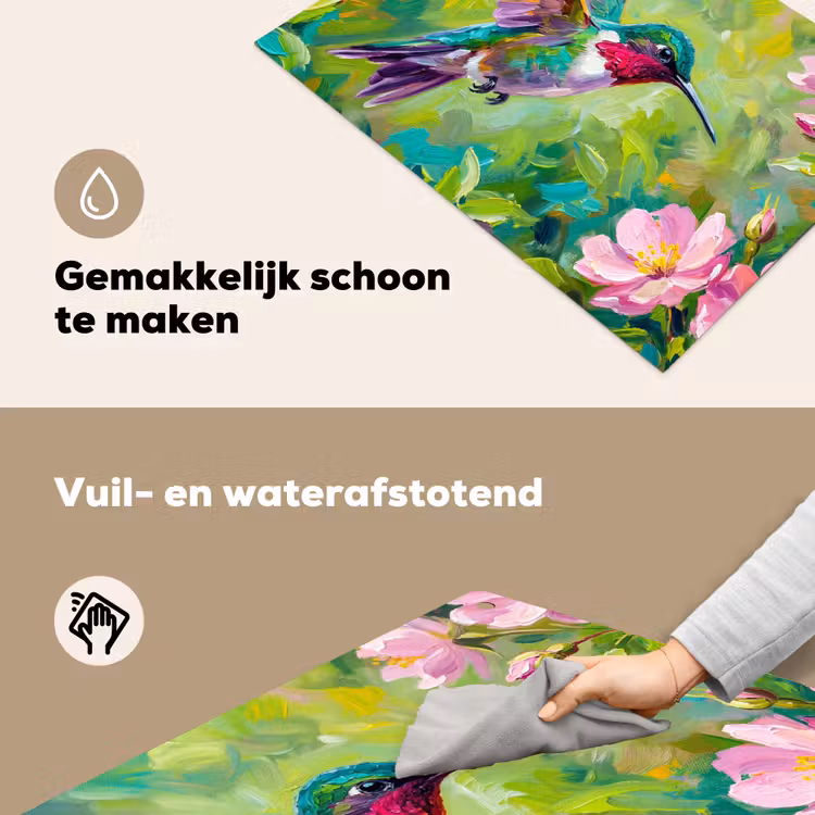 Kolibrie - Bloemen - Natuur - Kleurrijk Inductie beschemer met haakjes klein -ky-schoon-nl