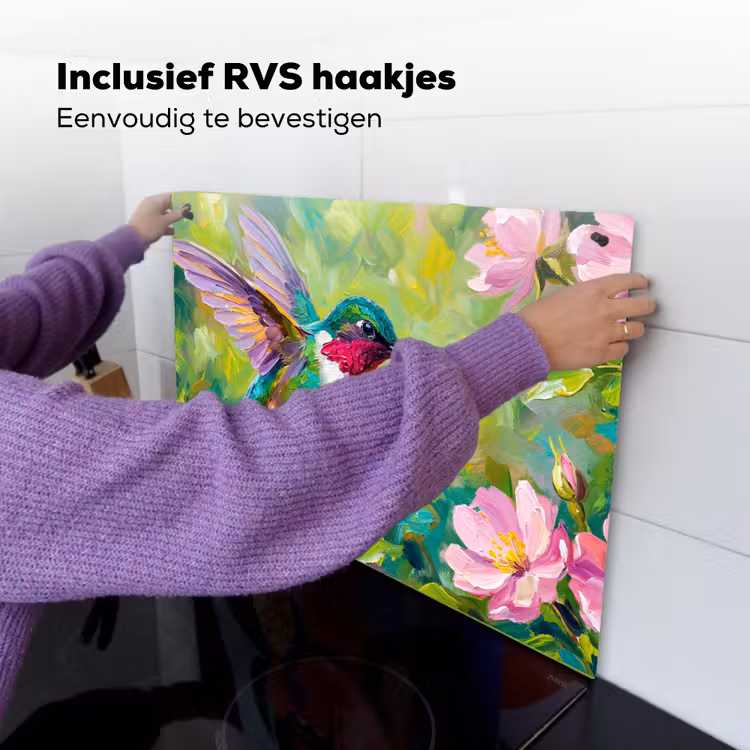 Kolibrie - Bloemen - Natuur - Kleurrijk Inductie beschemer met haakjes klein -ky-ophangen-nl