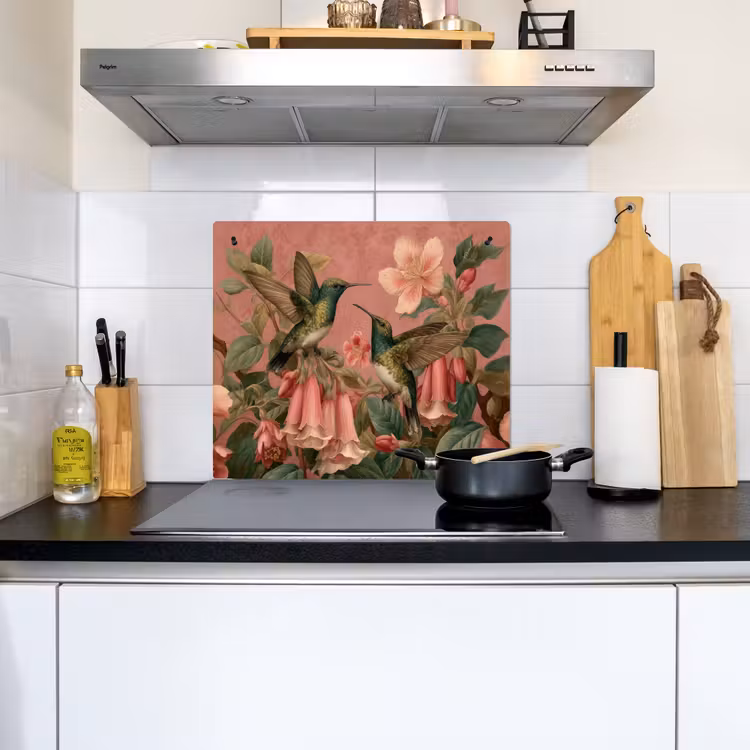 Kolibries - Bloemen - Groen - Roze Inductie beschemer met haakjes middel -sfeer2