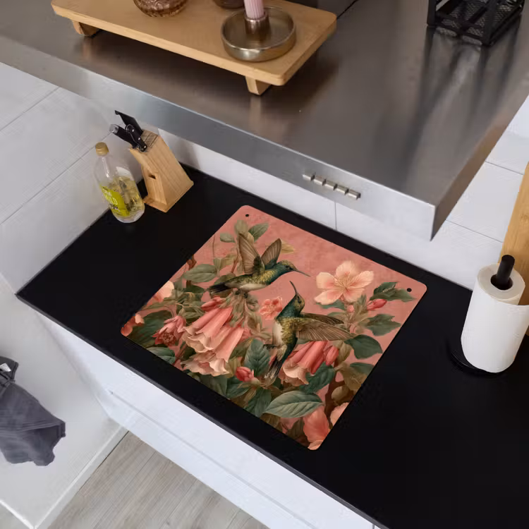 Kolibries - Bloemen - Groen - Roze Inductie beschemer met haakjes middel -sfeer1