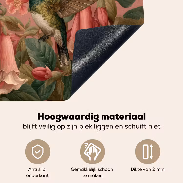 Kolibries - Bloemen - Groen - Roze Inductie beschemer met haakjes middel -ky-onderkant-nl